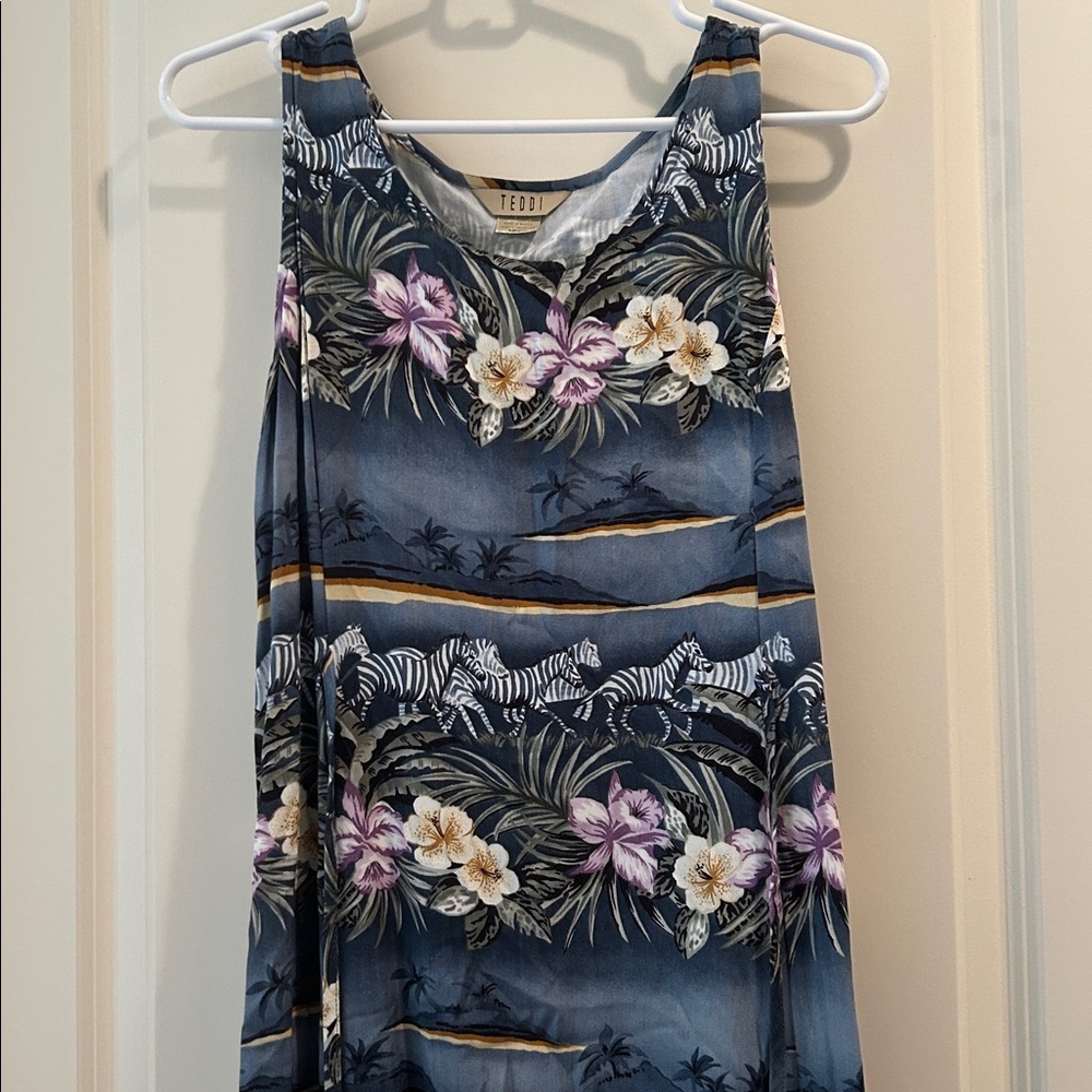 Teddi Floral Hawaiian Floral Island tropical zebra Sleeveless Maxi Dress size S